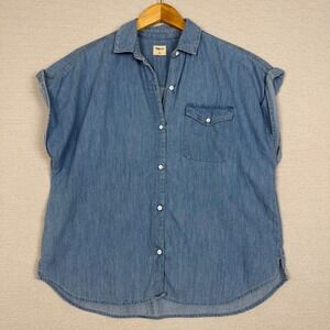 GAP Denim Button Up Womens L Dropped Shoulders Relaxed Fit Short Cuffed Sleeves